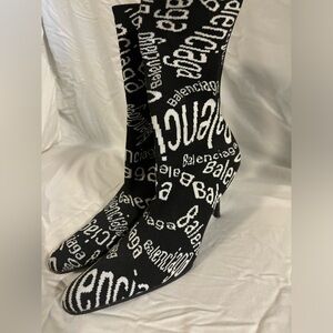 Black Balenciaga Sock Boots with Brand Name in White